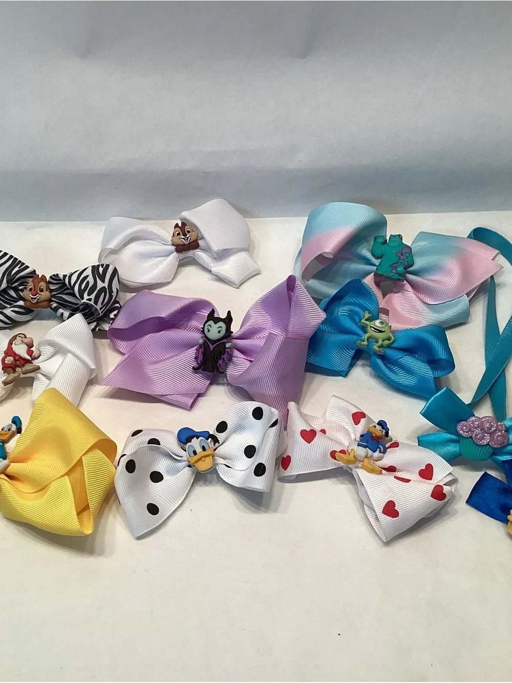 Lot Of 9 Disney Hair Bow Clip Barrette 2 Head Bands Donald Sully Mike Grumpy